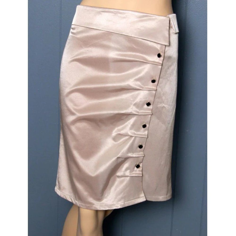 NWT Button Me Up Classic Satin Pencil Skirt Beige Career Work Wear Modest Soft